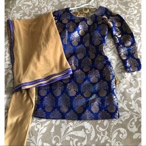 Royal Blue Brocade Pajami Suit